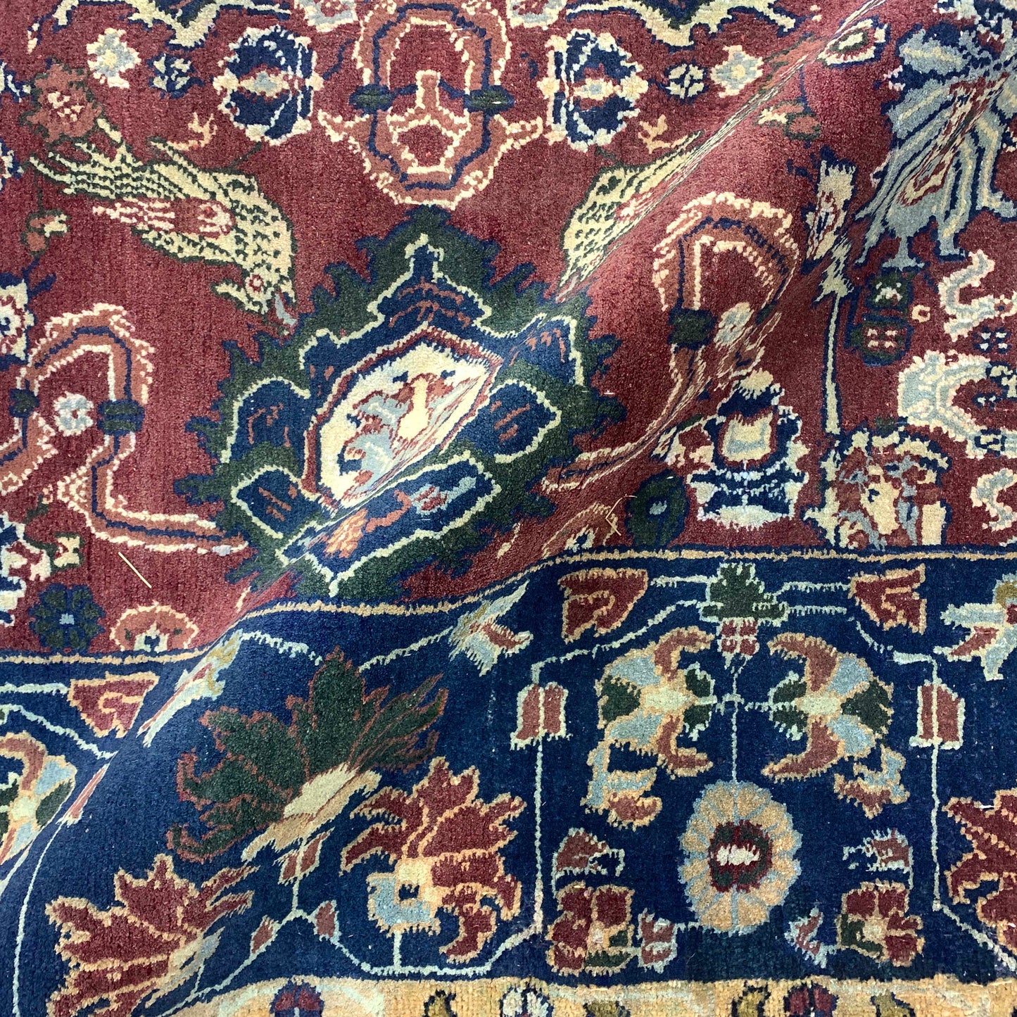 Red and Blue, Pure Wool Antique Khotan Handknotted 6.0x8.8Ft 182x263Cms Area Rug