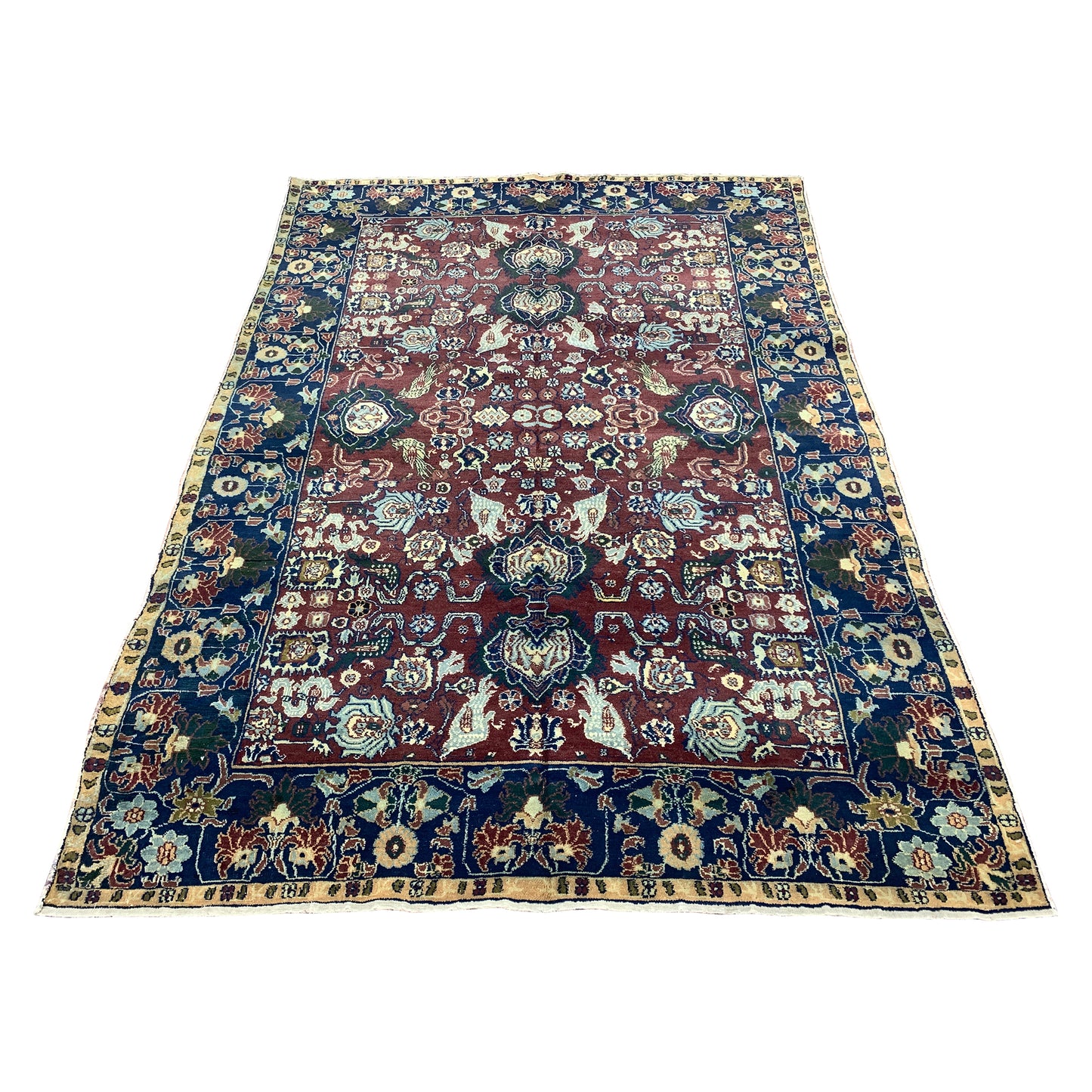 Red and Blue, Pure Wool Antique Khotan Handknotted 6.0x8.8Ft 182x263Cms Area Rug