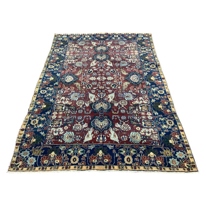Red and Blue, Pure Wool Antique Khotan Handknotted 6.0x8.8Ft 182x263Cms Area Rug