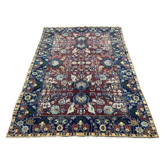 Red and Blue, Pure Wool Antique Khotan Handknotted 6.0x8.8Ft 182x263Cms Area Rug