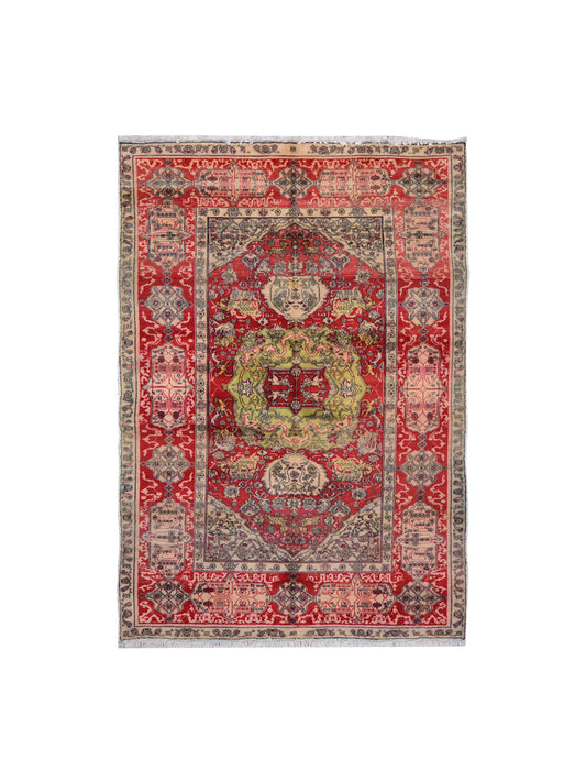Red and Ivory Wool Persian Bidzar Hunting  Antique Traditional Handknotted 5.10x8.6ft 180x260Cms Area Rug
