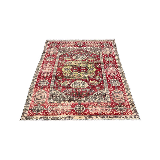 Red and Ivory Wool Persian Bidzar Hunting  Antique Traditional Handknotted 5.10x8.6ft 180x260Cms Area Rug