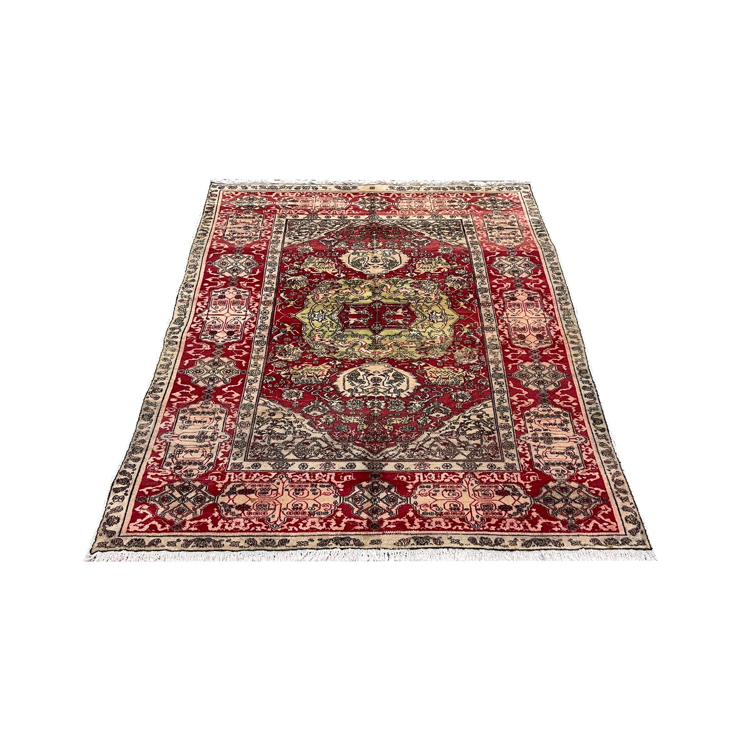 Red and Ivory Wool Persian Bidzar Hunting  Antique Traditional Handknotted 5.10x8.6ft 180x260Cms Area Rug