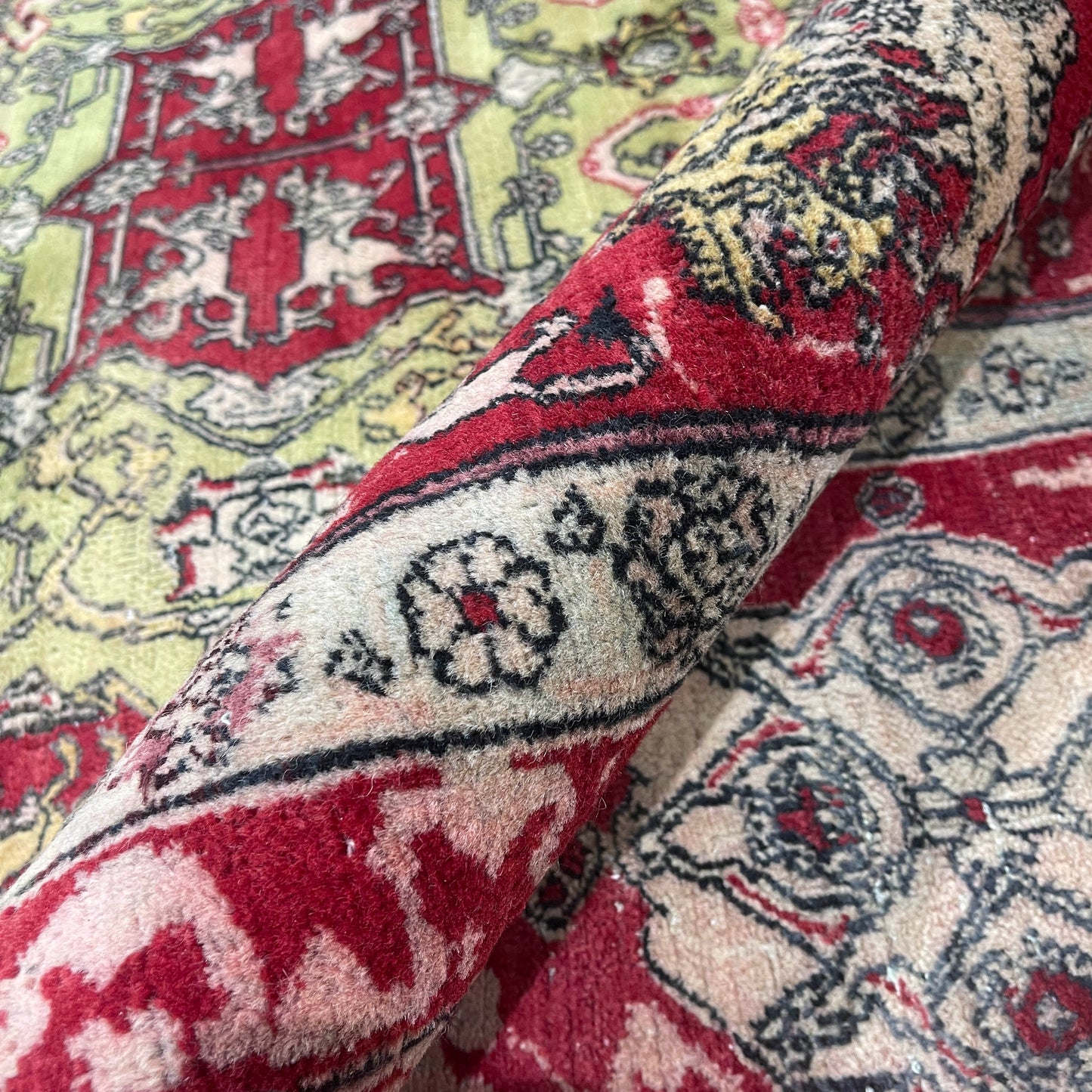 Red and Ivory Wool Persian Bidzar Hunting  Antique Traditional Handknotted 5.10x8.6ft 180x260Cms Area Rug
