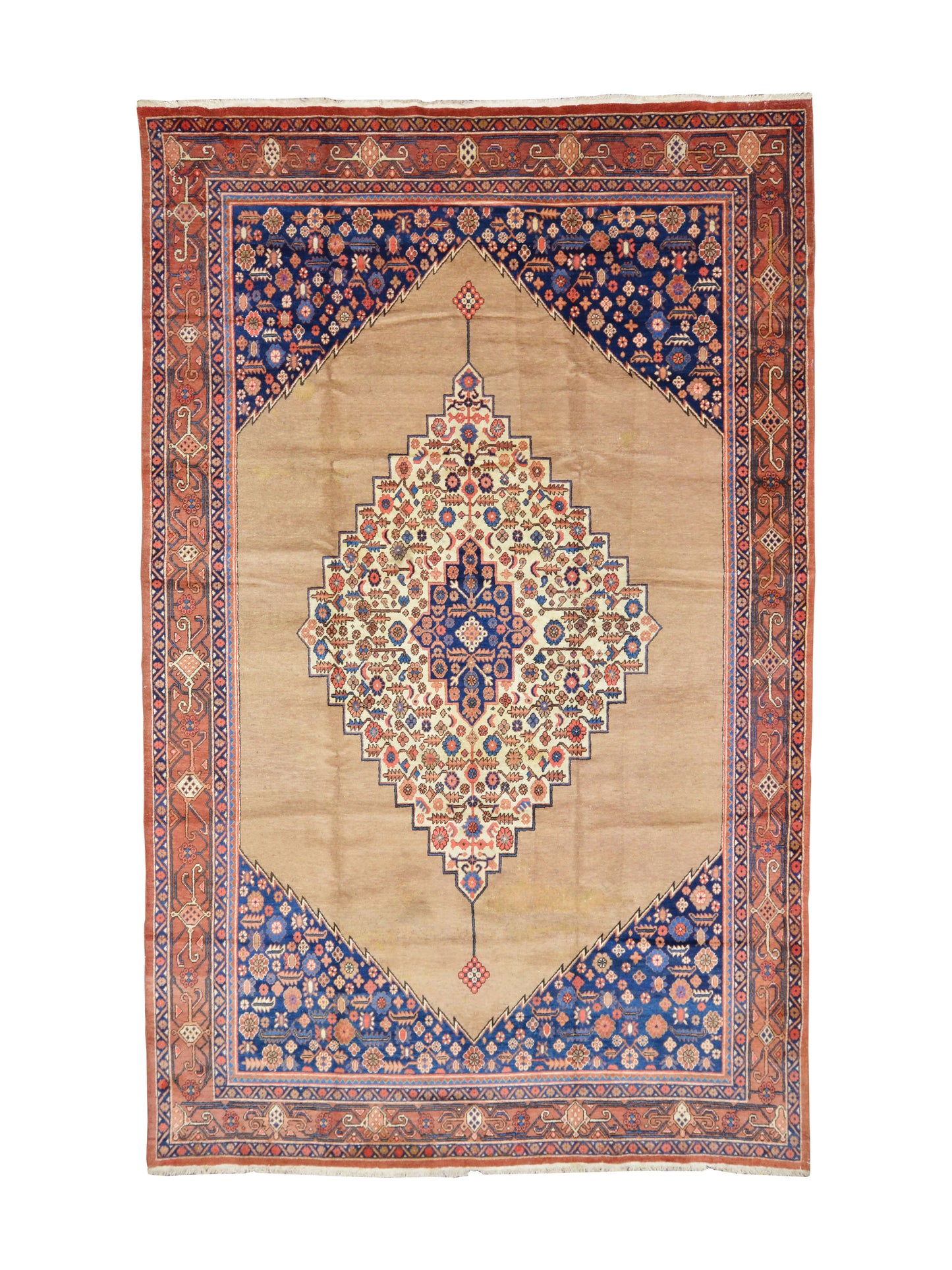 Camel and Blue, Pure Wool Antique Khotan Handknotted 7.2X12.0Ft 280X390Cms Area Rug