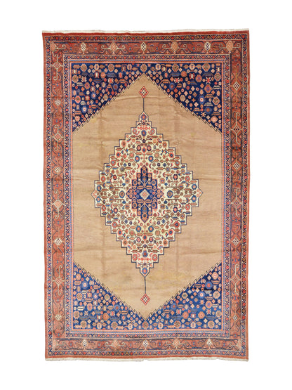 Camel and Blue, Pure Wool Antique Khotan Handknotted 7.2X12.0Ft 280X390Cms Area Rug