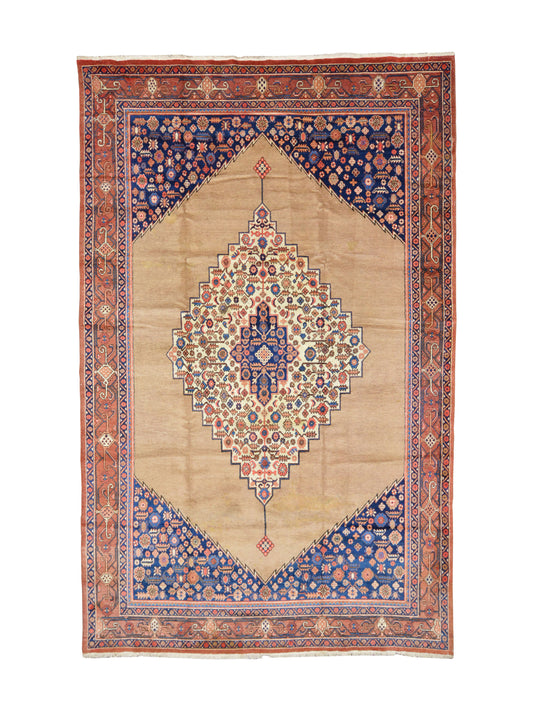 Camel and Blue, Pure Wool Antique Khotan Handknotted 7.2X12.0Ft 280X390Cms Area Rug
