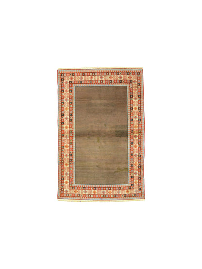 Brown and Beige, Pure Wool Antique Khotan Handknotted 4.3x6.7Ft 130x200Cms Area Rug