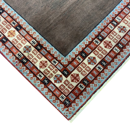 Brown and Beige, Pure Wool Antique Khotan Handknotted 4.3x6.7Ft 130x200Cms Area Rug