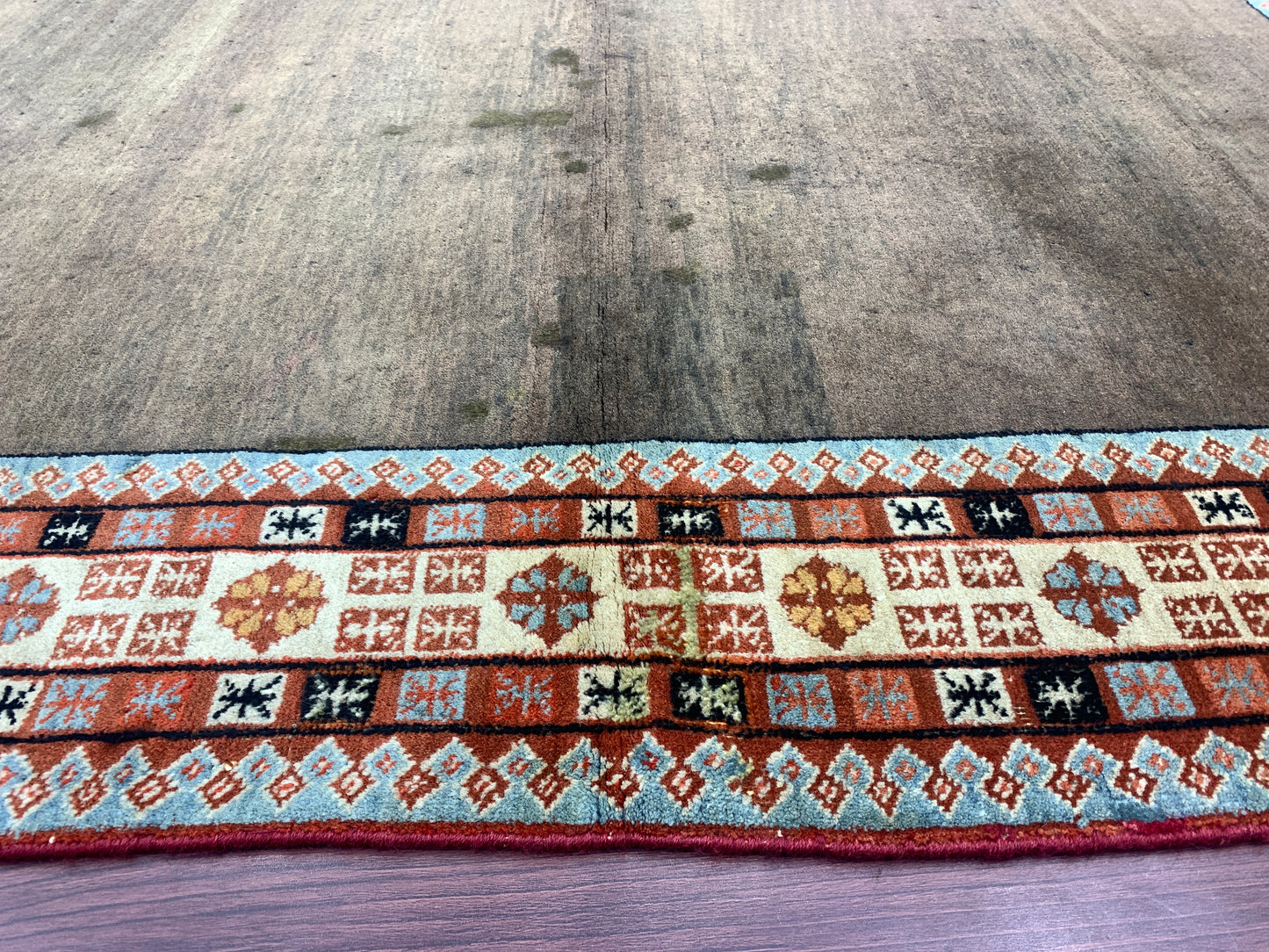 Brown and Beige, Pure Wool Antique Khotan Handknotted 4.3x6.7Ft 130x200Cms Area Rug