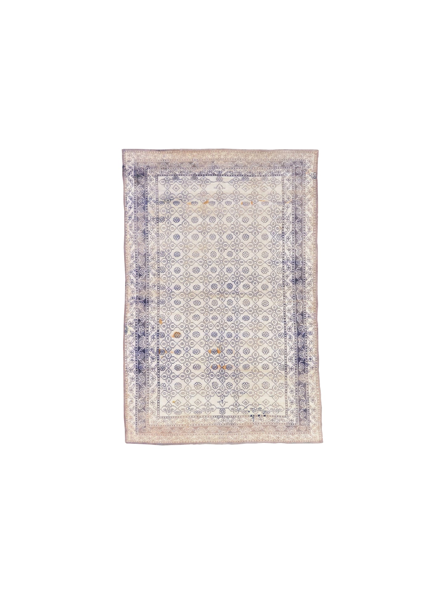 Ivory and Blue, Pure Cotton Antique Khotan Handknotted 3.11x6.10Ft 117x207Cms Area Rug