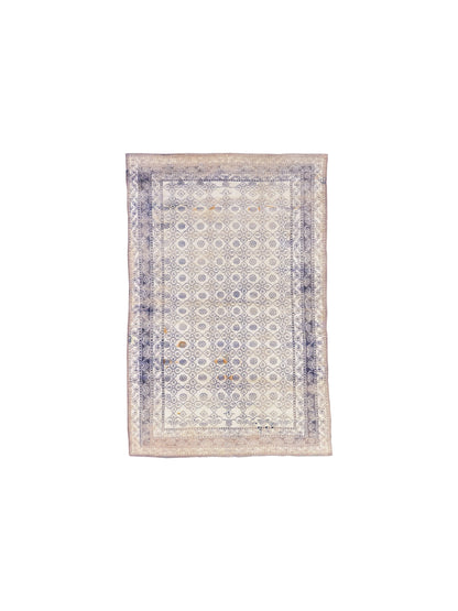 Ivory and Blue, Pure Cotton Antique Khotan Handknotted 3.11x6.10Ft 117x207Cms Area Rug