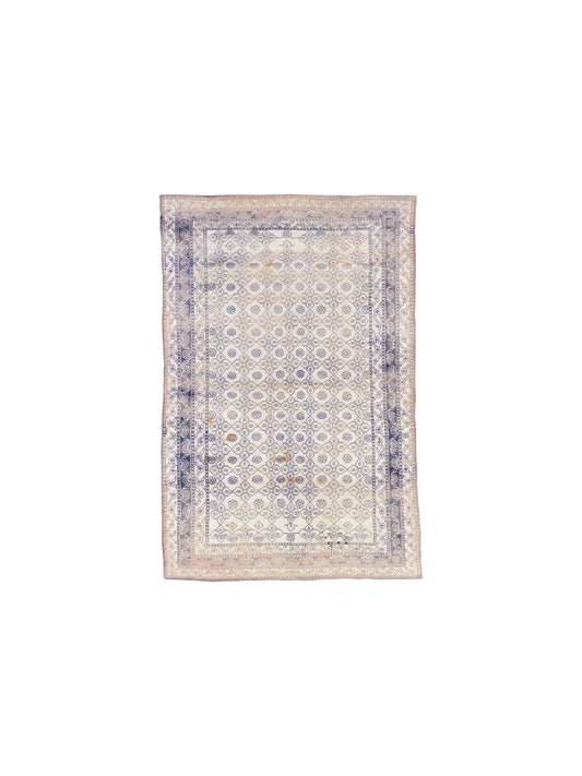 Ivory and Blue, Pure Cotton Antique Khotan Handknotted 3.11x6.10Ft 117x207Cms Area Rug