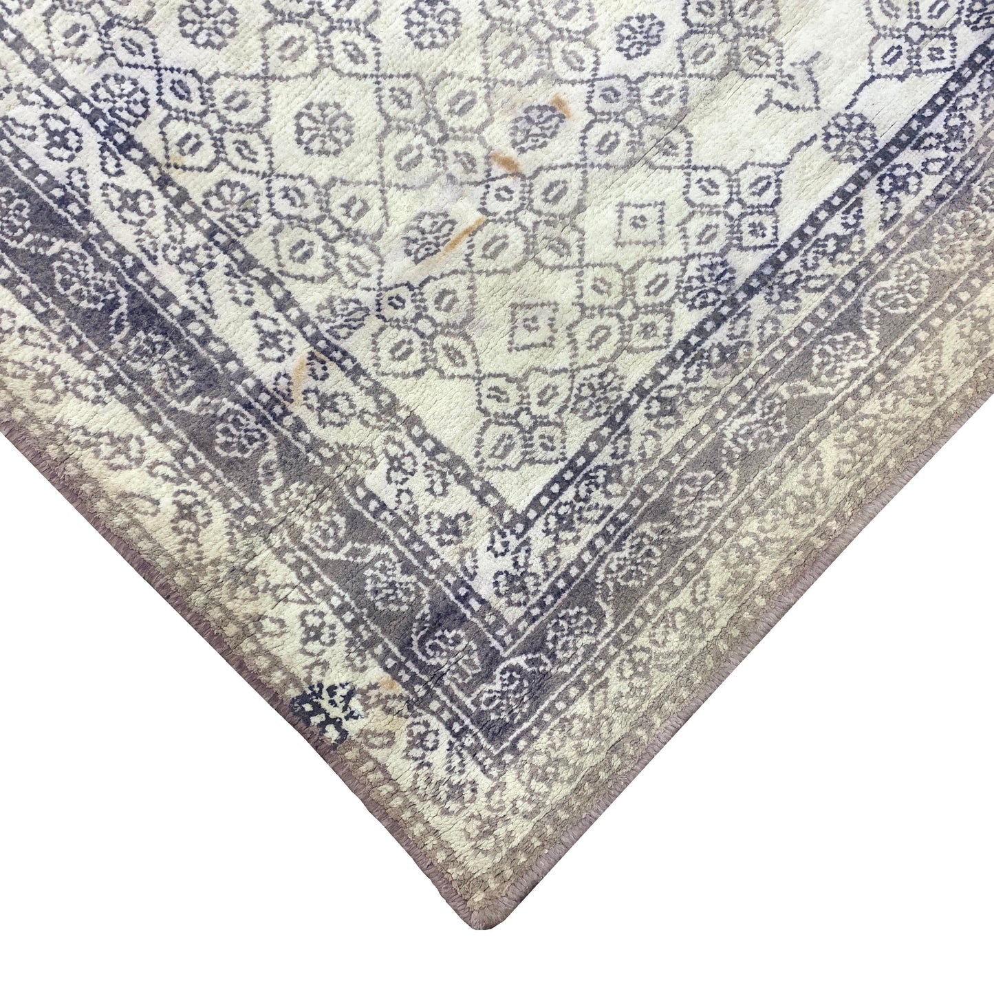 Ivory and Blue, Pure Cotton Antique Khotan Handknotted 3.11x6.10Ft 117x207Cms Area Rug