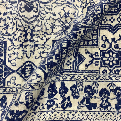 Ivory and Blue, Pure Cotton Antique Khotan Handknotted 4.5x6.10Ft 134x209Cms Area Rug