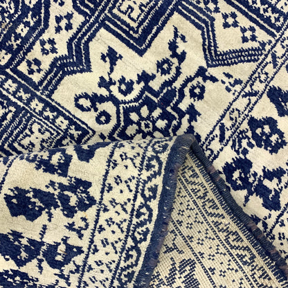 Ivory and Blue, Pure Cotton Antique Khotan Handknotted 4.5x6.10Ft 134x209Cms Area Rug