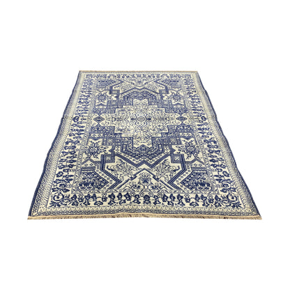Ivory and Blue, Pure Cotton Antique Khotan Handknotted 4.5x6.10Ft 134x209Cms Area Rug