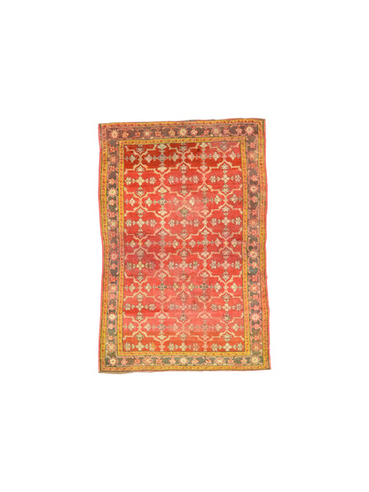 Red and Yellow, Pure Wool Antique Khotan Handknotted 3.10x6.9Ft 118x205Cms Area Rug