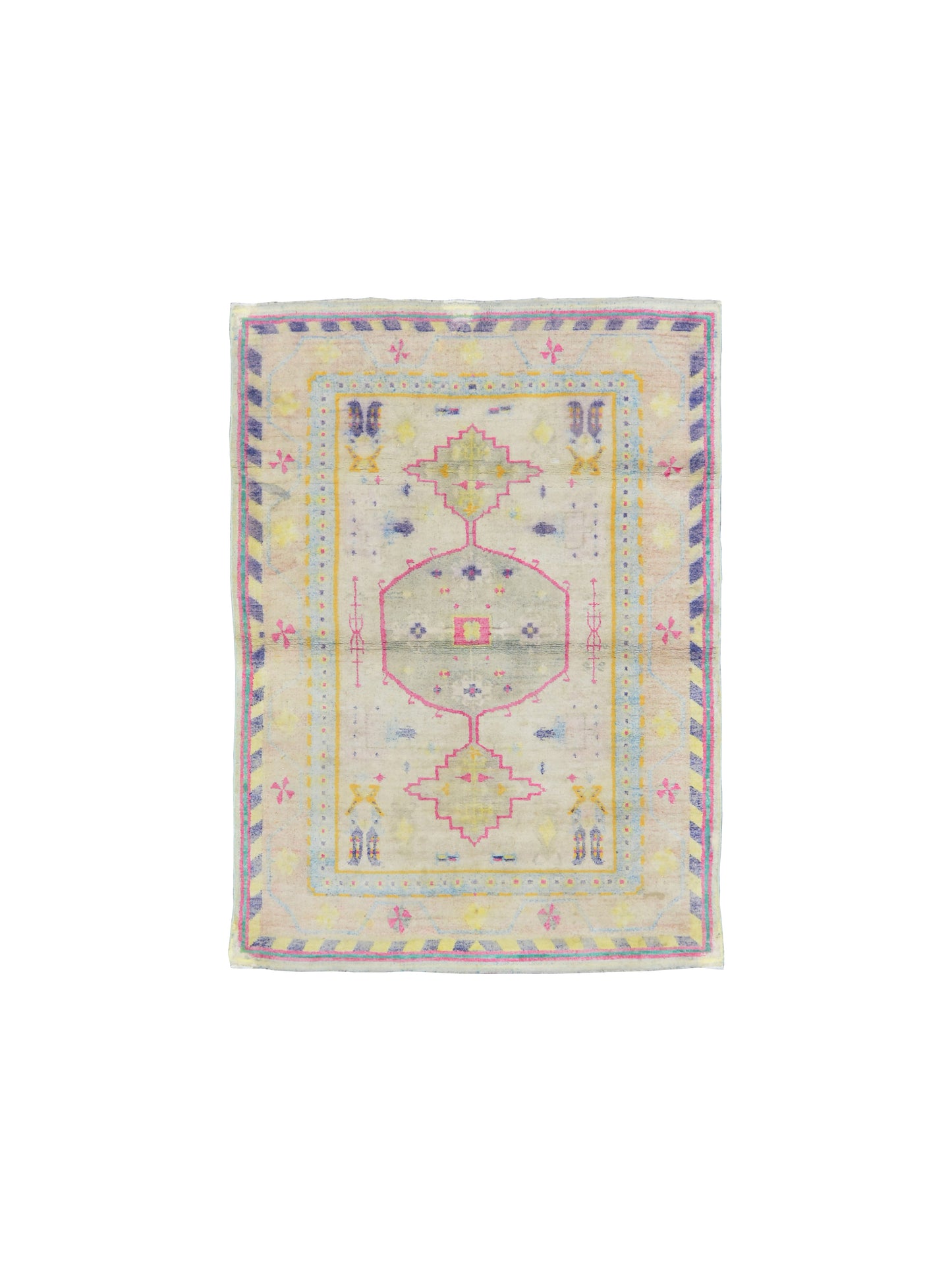 Beige and Multy, Pure Cotton Antique Khotan Handknotted 4.9x7.2Ft 144x219Cms Area Rug
