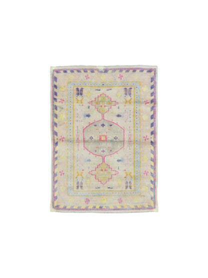 Beige and Multy, Pure Cotton Antique Khotan Handknotted 4.9x7.2Ft 144x219Cms Area Rug
