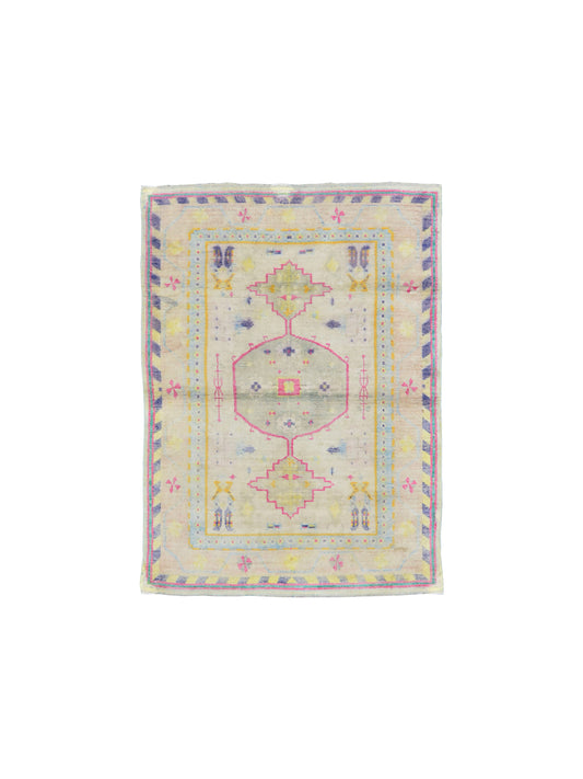 Beige and Multy, Pure Cotton Antique Khotan Handknotted 4.9x7.2Ft 144x219Cms Area Rug