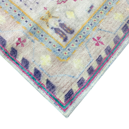 Beige and Multy, Pure Cotton Antique Khotan Handknotted 4.9x7.2Ft 144x219Cms Area Rug