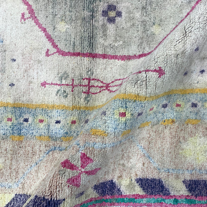 Beige and Multy, Pure Cotton Antique Khotan Handknotted 4.9x7.2Ft 144x219Cms Area Rug