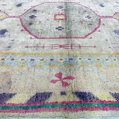 Beige and Multy, Pure Cotton Antique Khotan Handknotted 4.9x7.2Ft 144x219Cms Area Rug