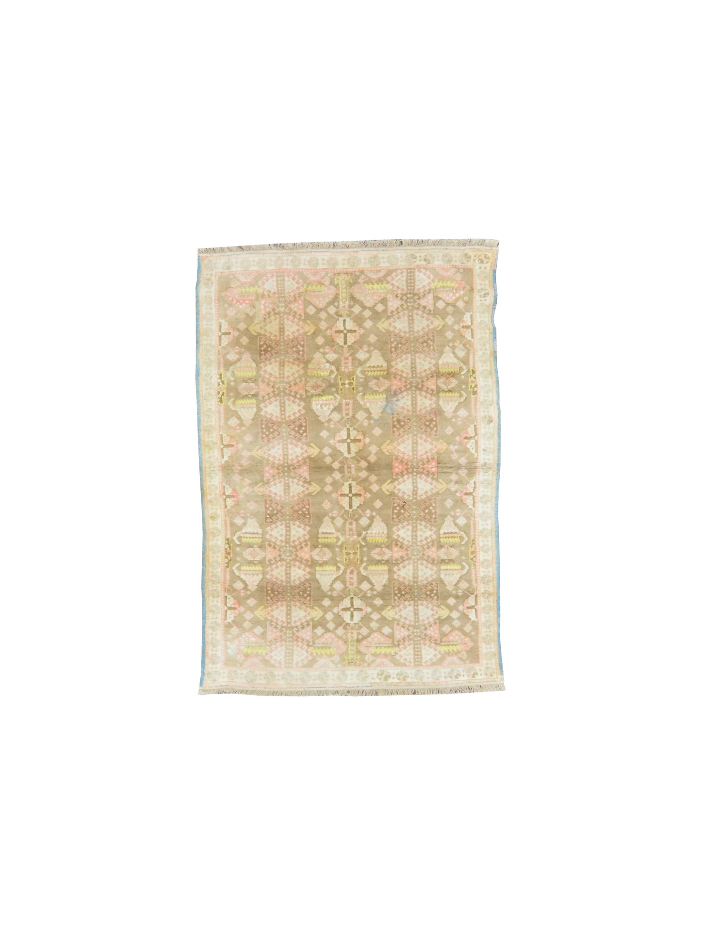 Camel and Beige, Pure Cotton Antique Khotan Handknotted 3.11x6.4Ft 119x193Cms Area Rug