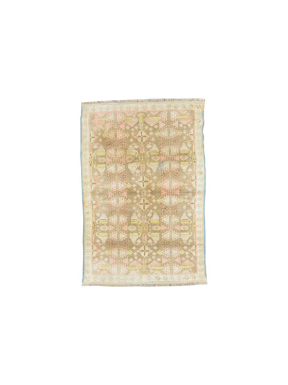 Camel and Beige, Pure Cotton Antique Khotan Handknotted 3.11x6.4Ft 119x193Cms Area Rug