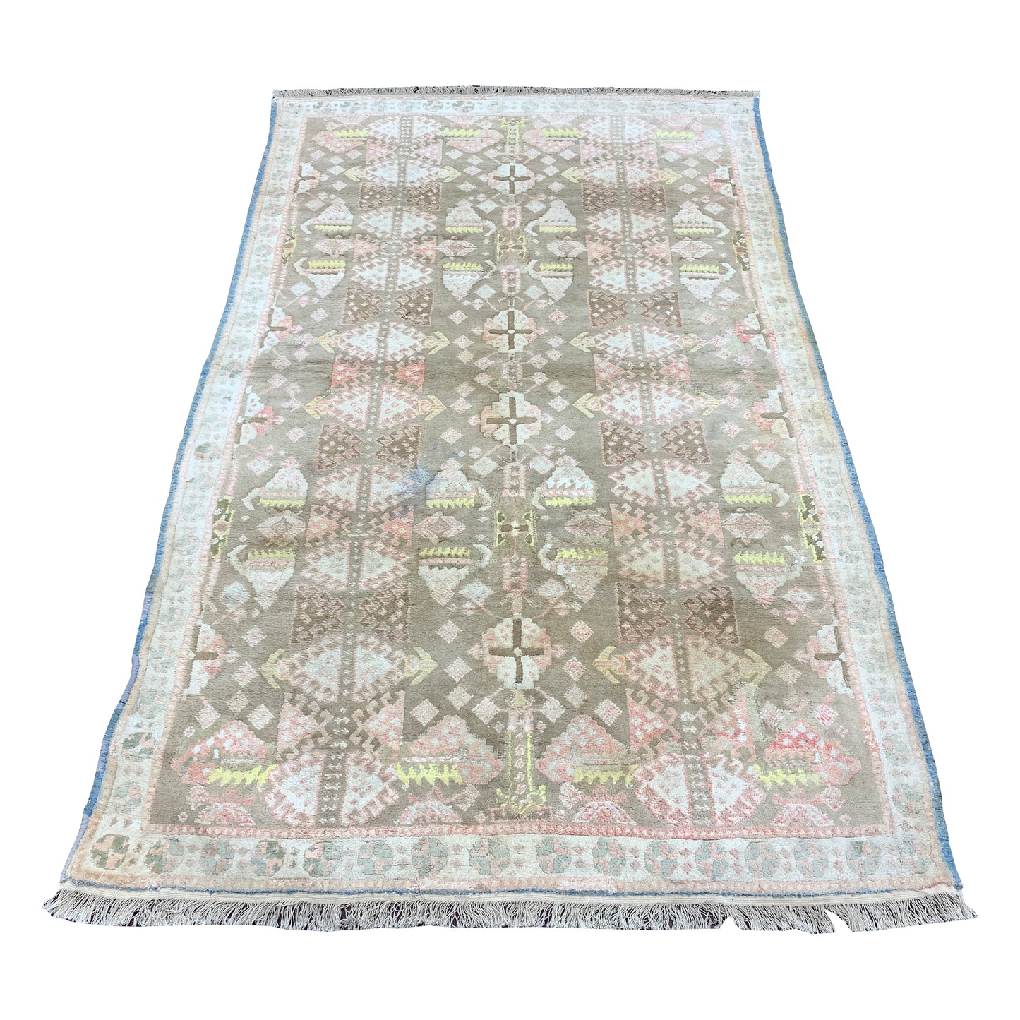 Camel and Beige, Pure Cotton Antique Khotan Handknotted 3.11x6.4Ft 119x193Cms Area Rug