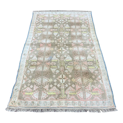 Camel and Beige, Pure Cotton Antique Khotan Handknotted 3.11x6.4Ft 119x193Cms Area Rug