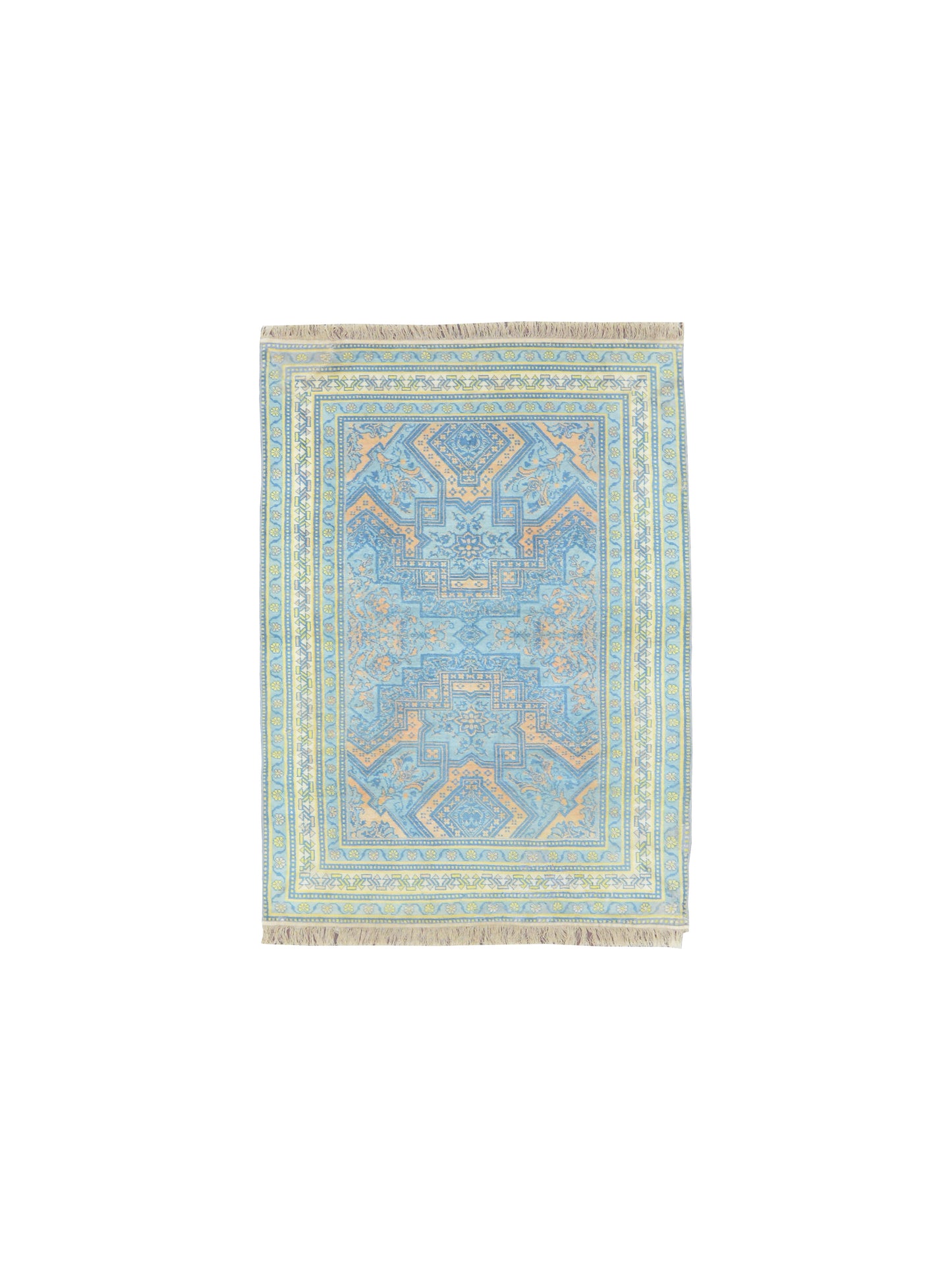 Blue and Orange, Pure Cotton Antique Khotan Handknotted 4.0x6.8Ft 122x203Cms Area Rug