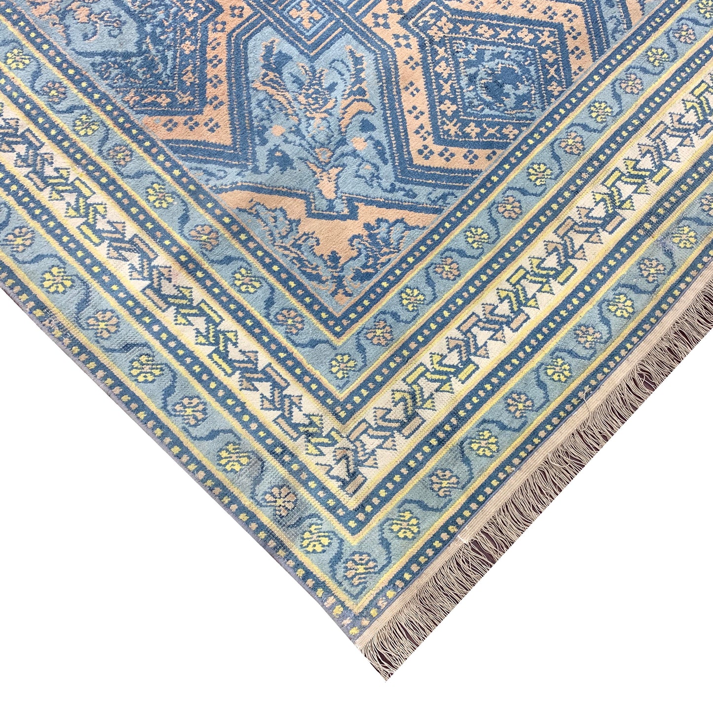 Blue and Orange, Pure Cotton Antique Khotan Handknotted 4.0x6.8Ft 122x203Cms Area Rug
