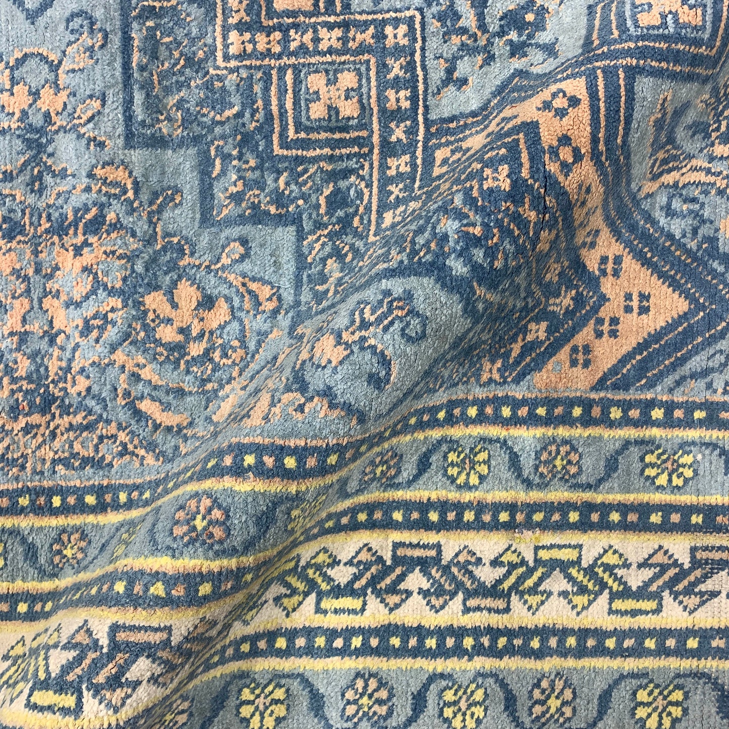 Blue and Orange, Pure Cotton Antique Khotan Handknotted 4.0x6.8Ft 122x203Cms Area Rug