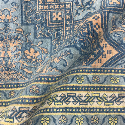 Blue and Orange, Pure Cotton Antique Khotan Handknotted 4.0x6.8Ft 122x203Cms Area Rug