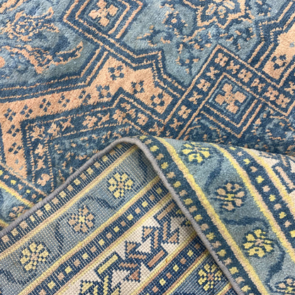 Blue and Orange, Pure Cotton Antique Khotan Handknotted 4.0x6.8Ft 122x203Cms Area Rug