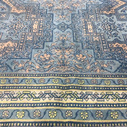 Blue and Orange, Pure Cotton Antique Khotan Handknotted 4.0x6.8Ft 122x203Cms Area Rug