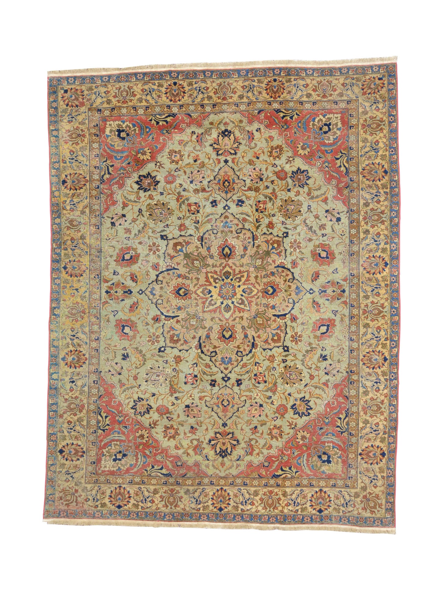 Beige and Red, Pure Wool Antique Khotan Handknotted 7.11x10.8Ft 242x324Cms Area Rug