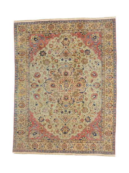 Beige and Red, Pure Wool Antique Khotan Handknotted 7.11x10.8Ft 242x324Cms Area Rug