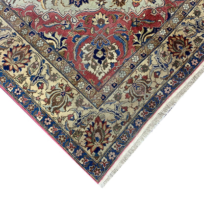 Beige and Red, Pure Wool Antique Khotan Handknotted 7.11x10.8Ft 242x324Cms Area Rug