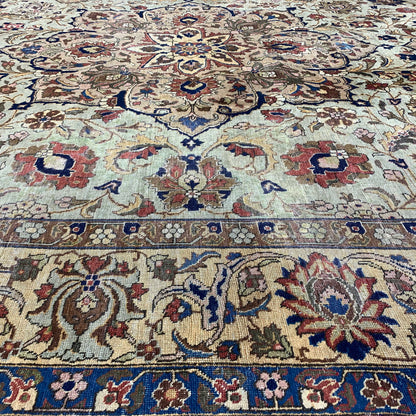 Beige and Red, Pure Wool Antique Khotan Handknotted 7.11x10.8Ft 242x324Cms Area Rug