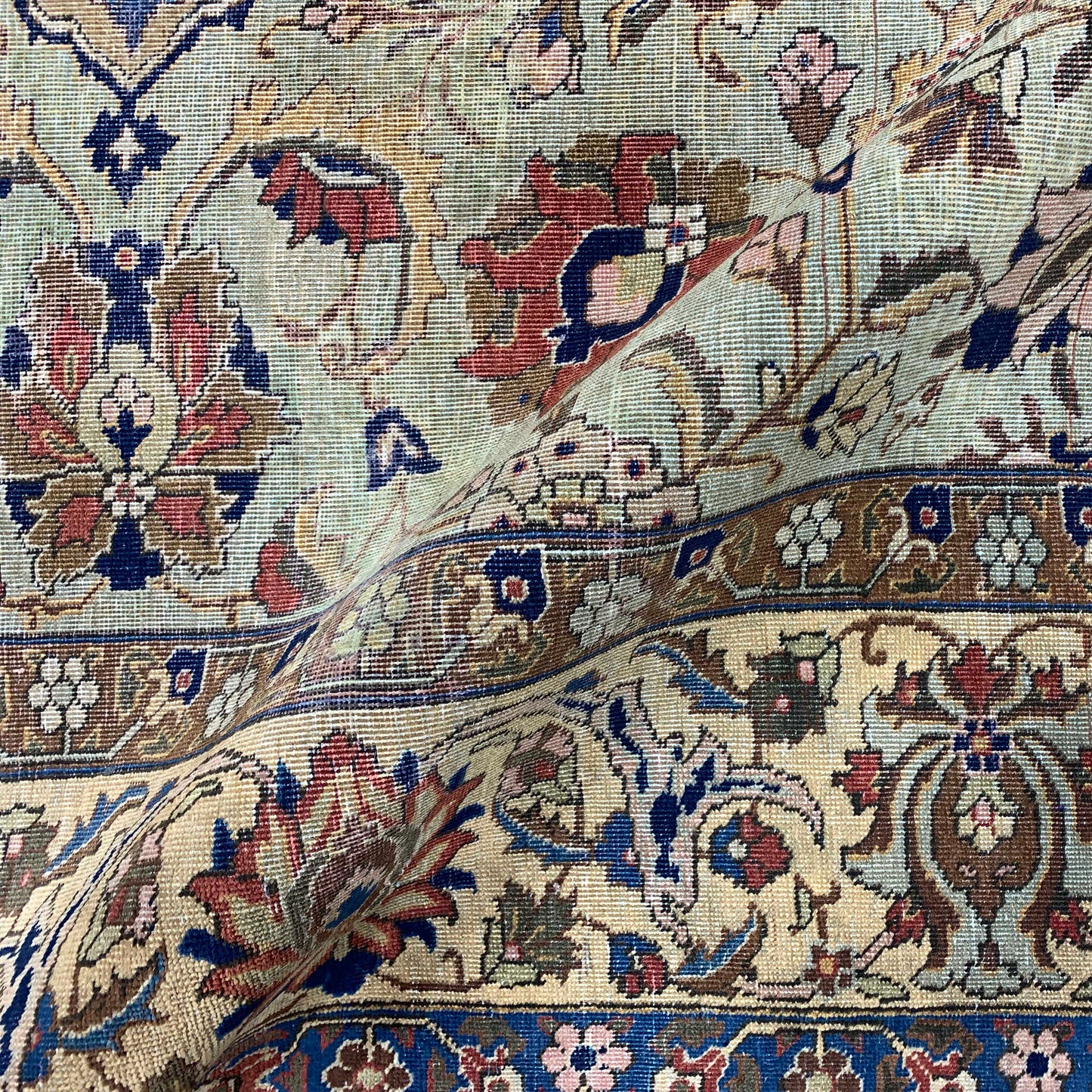 Beige and Red, Pure Wool Antique Khotan Handknotted 7.11x10.8Ft 242x324Cms Area Rug