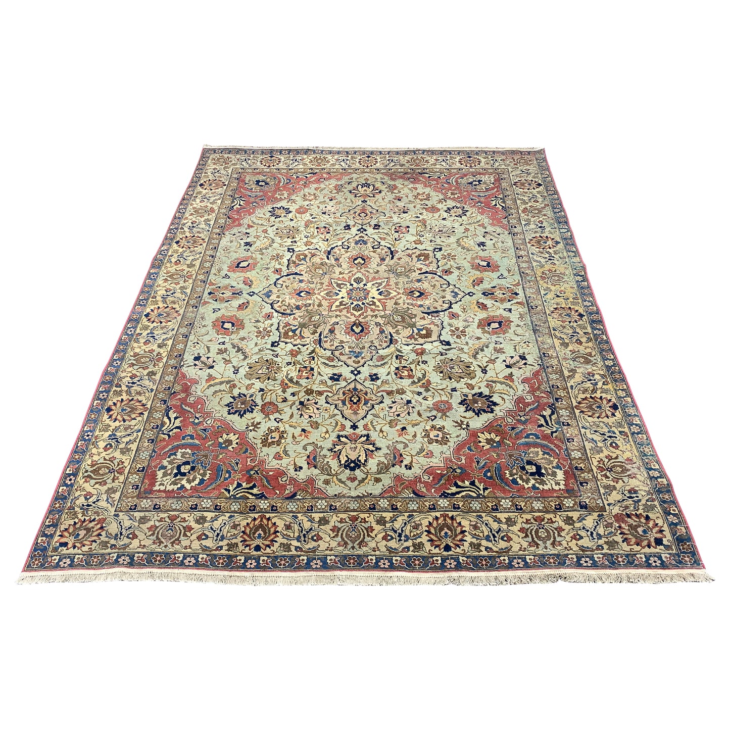 Beige and Red, Pure Wool Antique Khotan Handknotted 7.11x10.8Ft 242x324Cms Area Rug