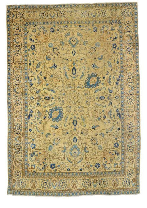 Blue and Camel, Pure Wool Antique Khotan Handknotted 8.0x11.5Ft 244x347Cms Area Rug