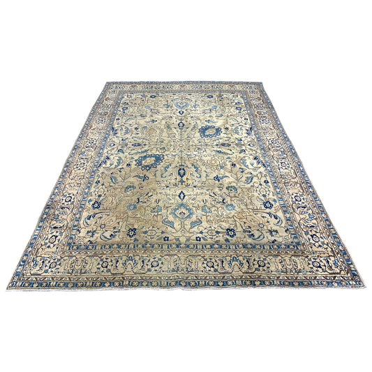 Blue and Camel, Pure Wool Antique Khotan Handknotted 8.0x11.5Ft 244x347Cms Area Rug
