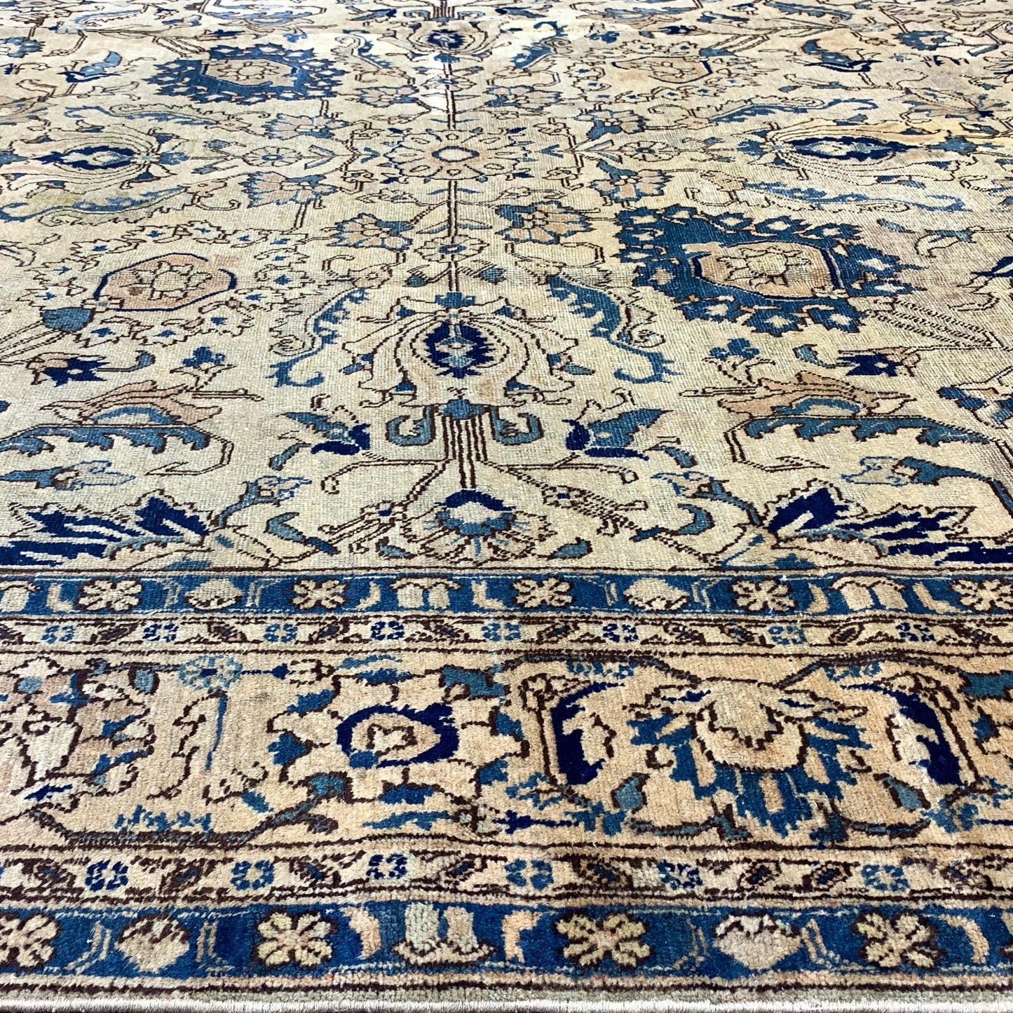 Blue and Camel, Pure Wool Antique Khotan Handknotted 8.0x11.5Ft 244x347Cms Area Rug