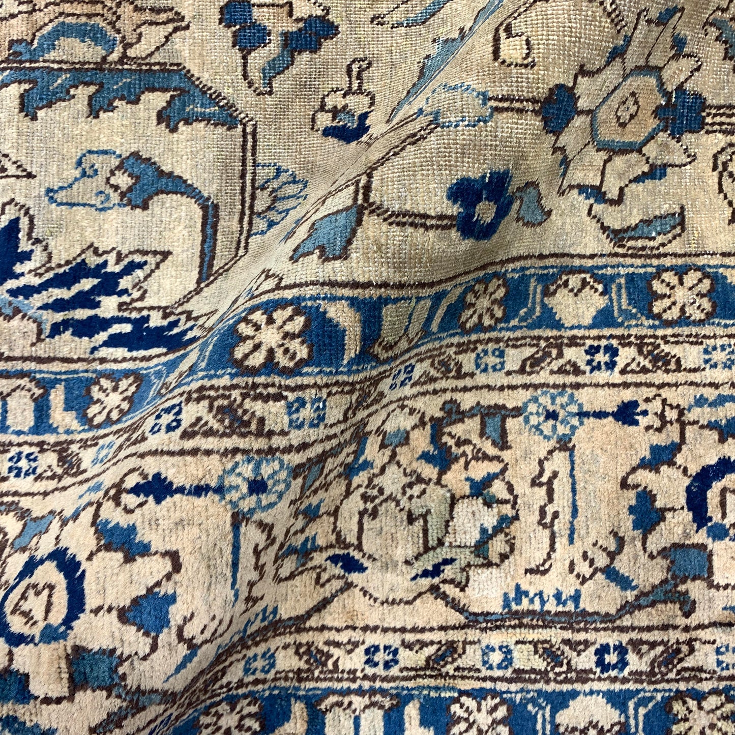 Blue and Camel, Pure Wool Antique Khotan Handknotted 8.0x11.5Ft 244x347Cms Area Rug