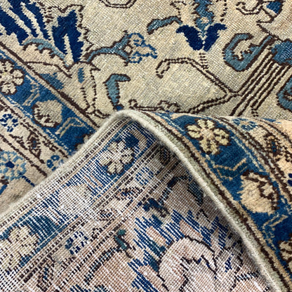 Blue and Camel, Pure Wool Antique Khotan Handknotted 8.0x11.5Ft 244x347Cms Area Rug