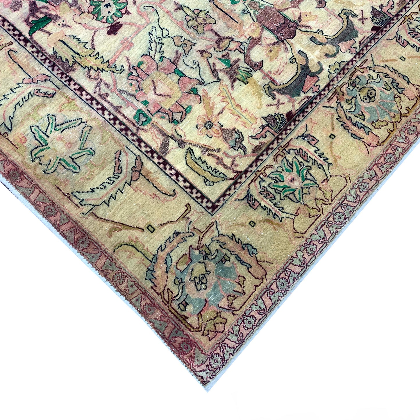 Yellow and Green, Pure Wool Antique Khotan Handknotted 6.1x8.6Ft 186x208Cms Area Rug